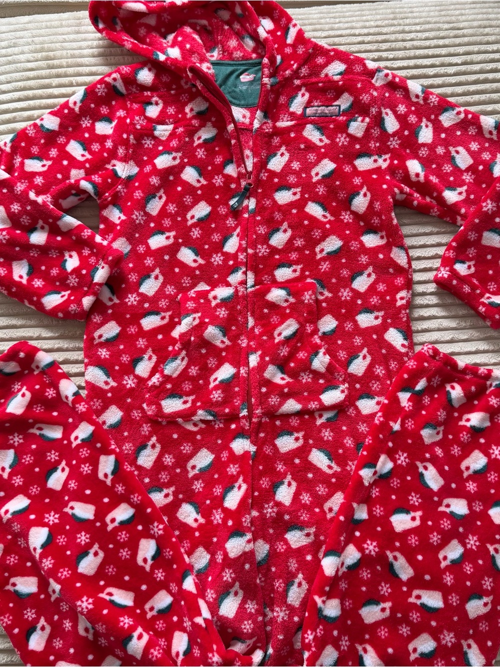Vineyard Vines Fleece Santa Whale Christmas Hoodie Onesie Kids Large (14)